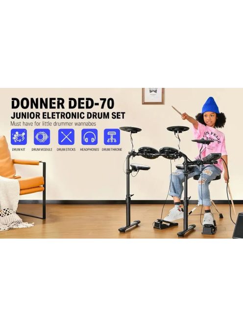 Donner DED-70 Elektromos dobszett dobszékkel, fejhallgatóval és dobverővel